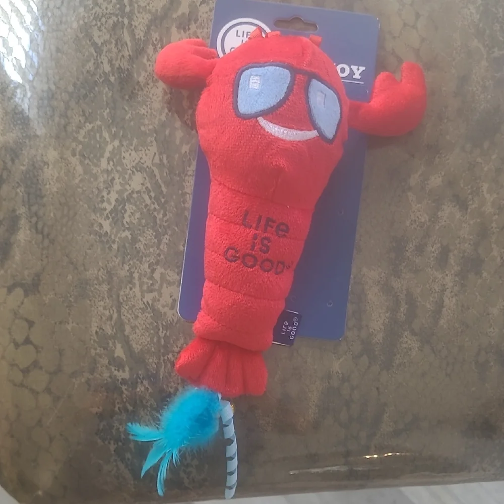 🦮🎈BUY2GET1FREE🎈🦮Life Is Good Red Lobster Plush with Teal Feather Accent